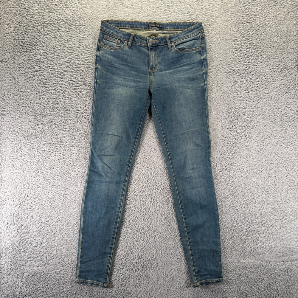 Prana Jeans Women's 10 Blue Cotton Denim Skinny Leg Faded Whiskered Stretch